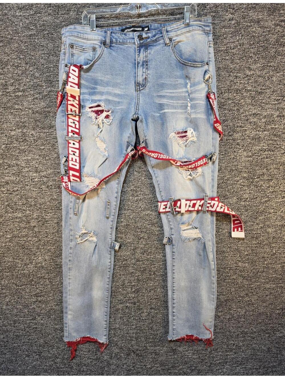L&L Locked Loaded Skinny Fit Light Wash Blue Denim Jeans Distressed Men n Women